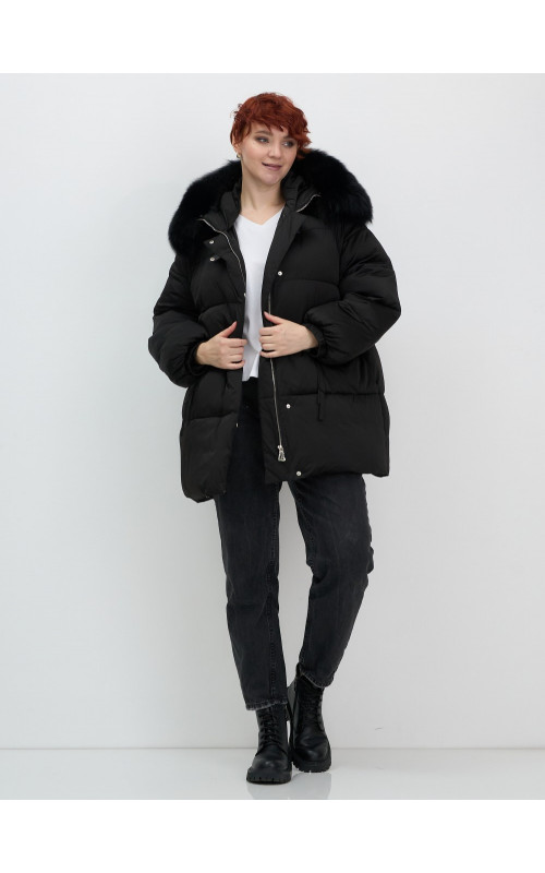 Пуховик с мехом песца, зимний, элегантный, для женщин