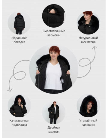 Пуховик с мехом песца, зимний, элегантный, для женщин