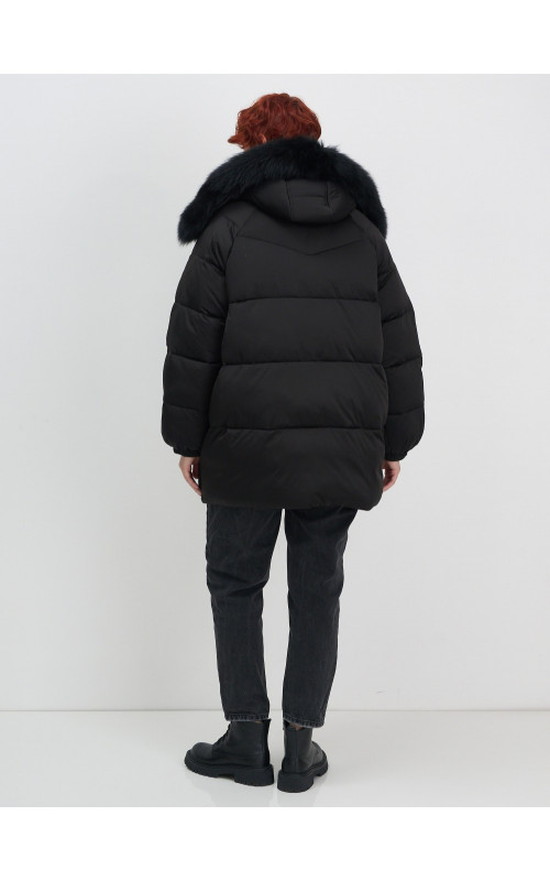 Пуховик с мехом песца, зимний, элегантный, для женщин