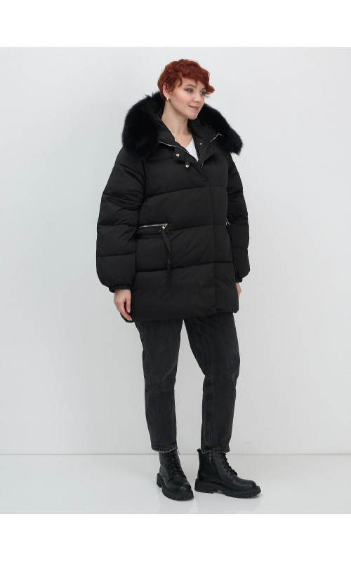 Пуховик с мехом песца, зимний, элегантный, для женщин