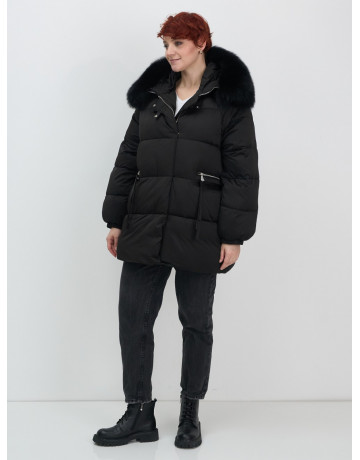 Пуховик с мехом песца, зимний, элегантный, для женщин