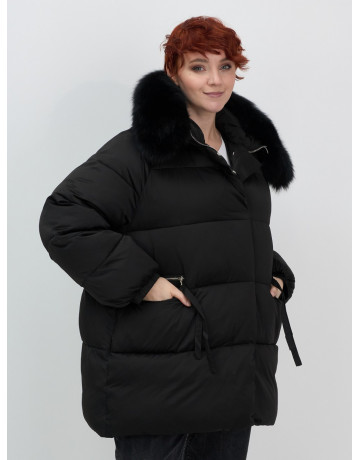Пуховик с мехом песца, зимний, элегантный, для женщин