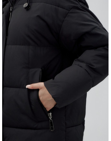 Пуховик женский зимний удлинённый с капюшоном, чёрный. в Тюмени