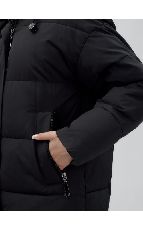 Пуховик женский зимний удлинённый с капюшоном, чёрный. в Тюмени