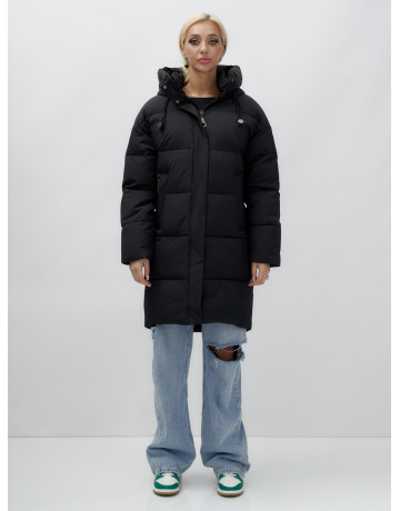 Пуховик женский зимний удлинённый с капюшоном, чёрный. в Тюмени