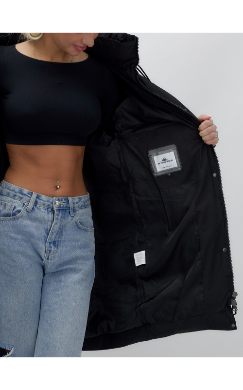 Пуховик женский зимний удлинённый с капюшоном, чёрный. в Тюмени