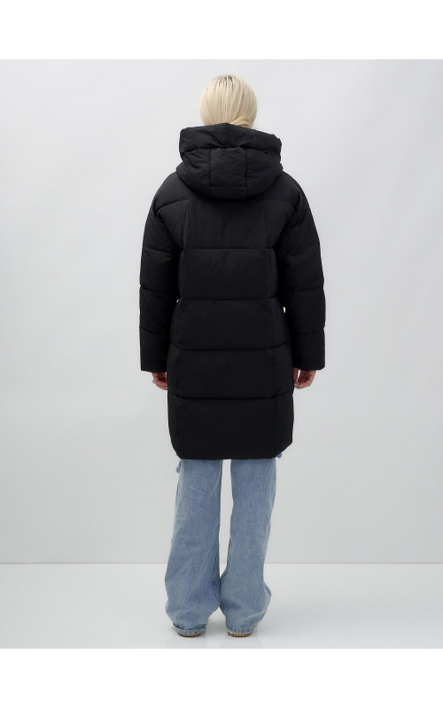 Пуховик женский зимний удлинённый с капюшоном, чёрный. в Тюмени