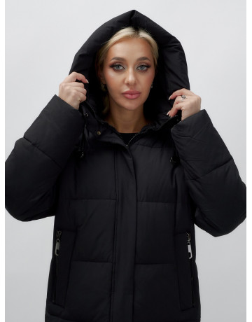 Пуховик женский зимний удлинённый с капюшоном, чёрный. в Тюмени