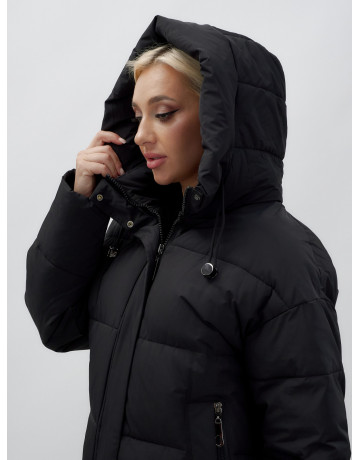 Пуховик женский зимний удлинённый с капюшоном, чёрный. в Тюмени