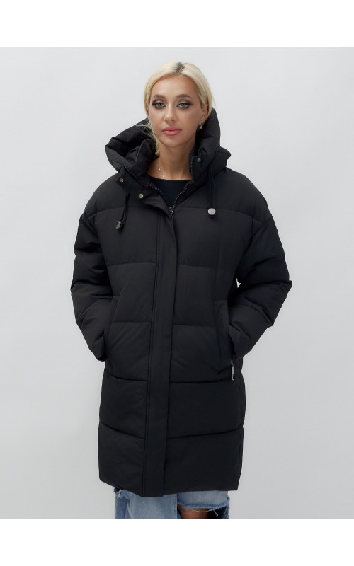 Пуховик женский зимний удлинённый с капюшоном, чёрный. в Тюмени