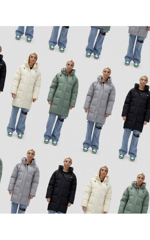 Пуховик женский зимний удлинённый с капюшоном, чёрный. в Тюмени