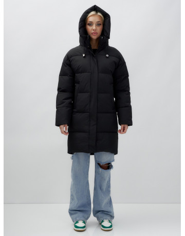 Пуховик женский зимний удлинённый с капюшоном, чёрный. в Тюмени