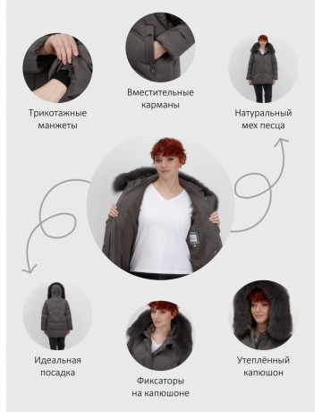 Пуховик для женщин с мехом песца