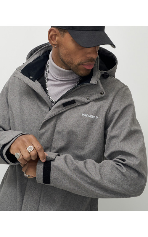 Мужская спортивная парка с капюшоном серого цвета, для активного отдыха в Тюмени