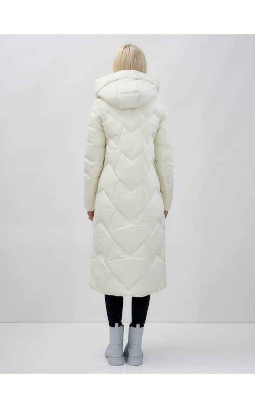 Длинный зимний пуховик с капюшоном для женщин.