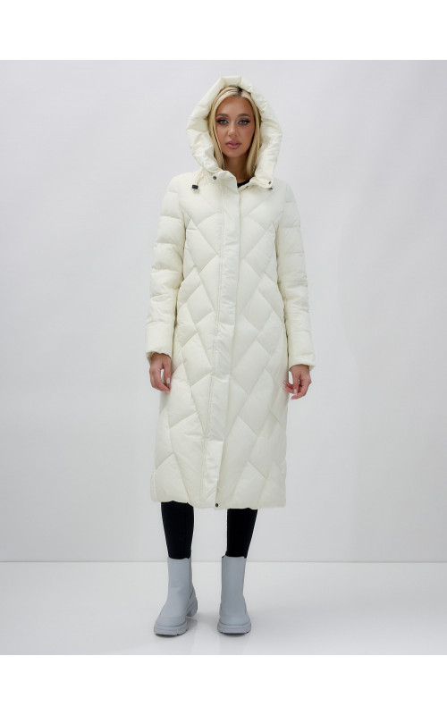 Длинный зимний пуховик с капюшоном для женщин.