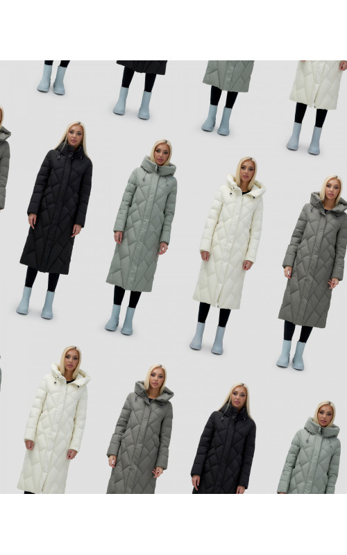 Длинный зимний пуховик с капюшоном для женщин.