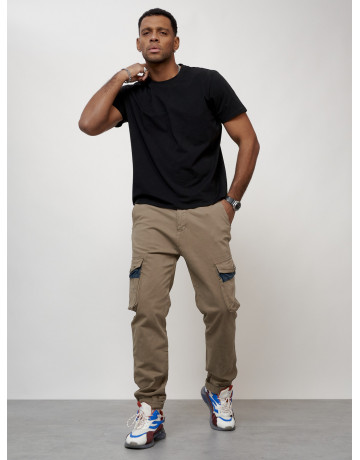 Мужские брюки карго с накладными карманами, бежевые. в Тюмени
