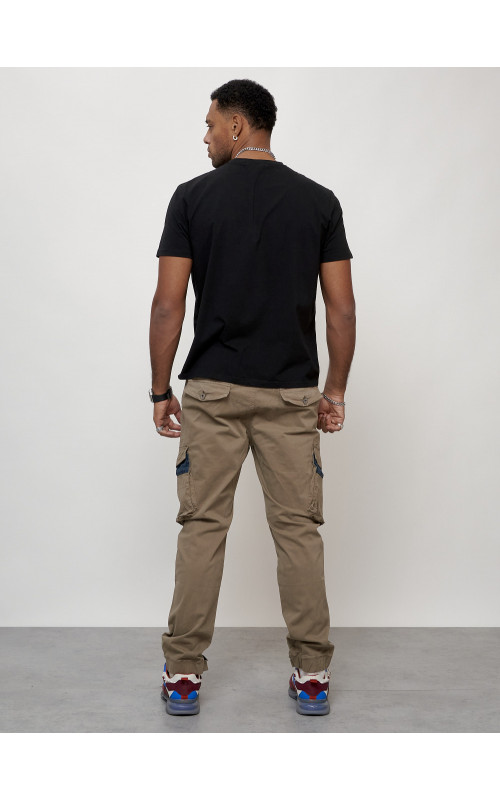 Мужские брюки карго с накладными карманами, бежевые. в Тюмени