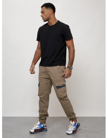 Мужские брюки карго с накладными карманами, бежевые. в Тюмени