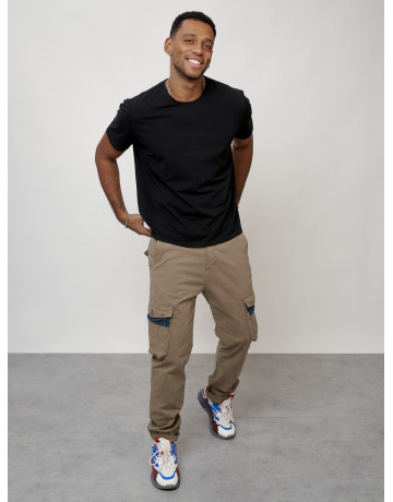 Мужские брюки карго с накладными карманами, бежевые. в Тюмени