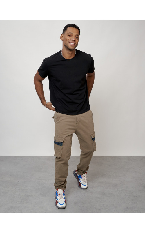 Мужские брюки карго с накладными карманами, бежевые. в Тюмени