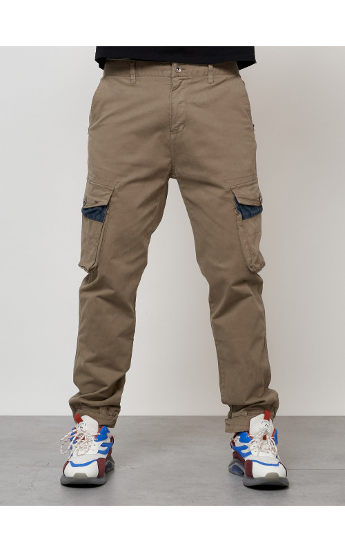 Мужские брюки карго с накладными карманами, бежевые. в Тюмени