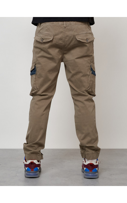 Мужские брюки карго с накладными карманами, бежевые. в Тюмени