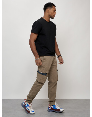 Мужские брюки карго с накладными карманами, бежевые. в Тюмени