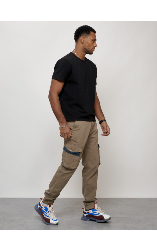 Мужские брюки карго с накладными карманами, бежевые. в Тюмени