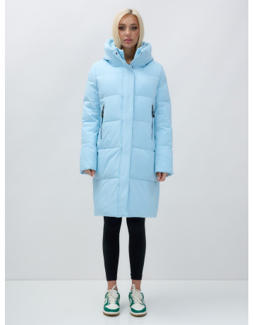 Тёплый женский пуховик до колена с капюшоном.