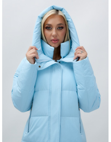 Тёплый женский пуховик до колена с капюшоном.