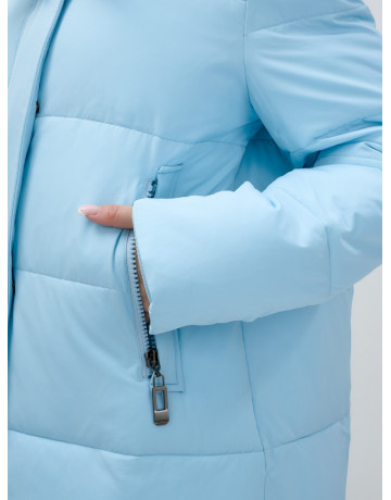 Тёплый женский пуховик до колена с капюшоном.