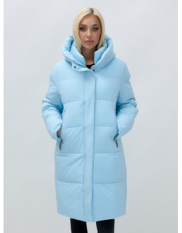 Тёплый женский пуховик до колена с капюшоном.