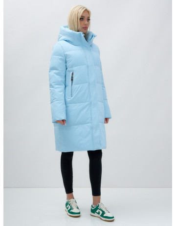 Тёплый женский пуховик до колена с капюшоном.