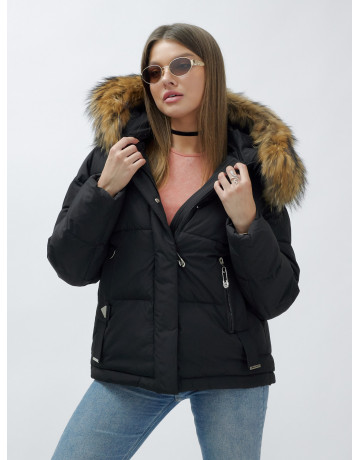 Пуховик женский зимний с мехом енота премиум-класса, чёрный. в Тюмени