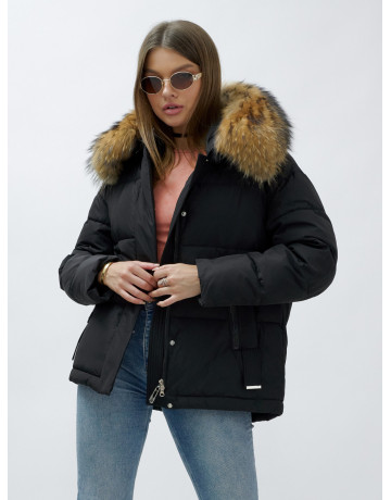 Пуховик женский зимний с мехом енота премиум-класса, чёрный. в Тюмени