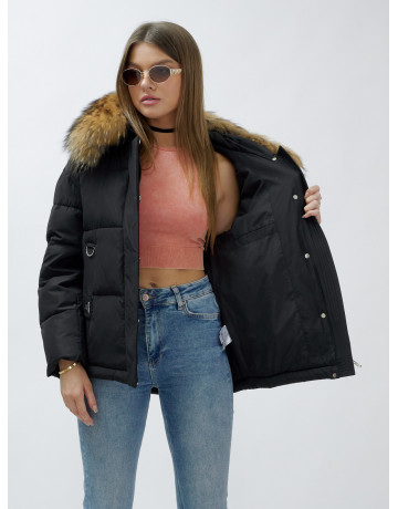 Пуховик женский зимний с мехом енота премиум-класса, чёрный. в Тюмени
