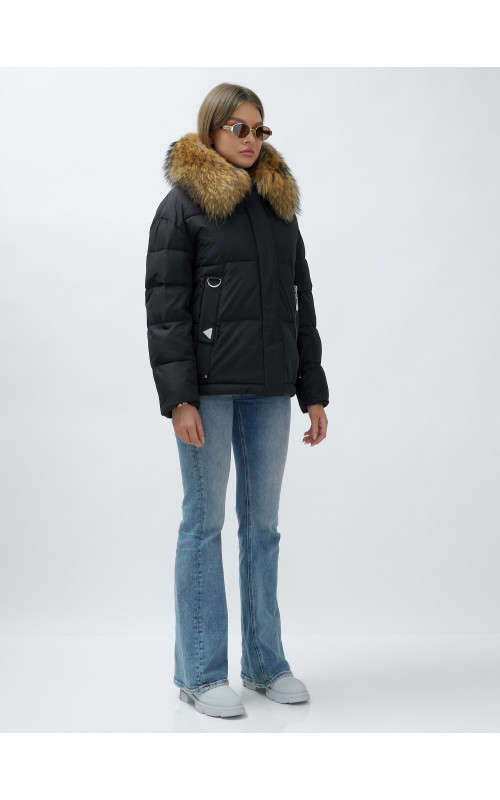 Пуховик женский зимний с мехом енота премиум-класса, чёрный. в Тюмени