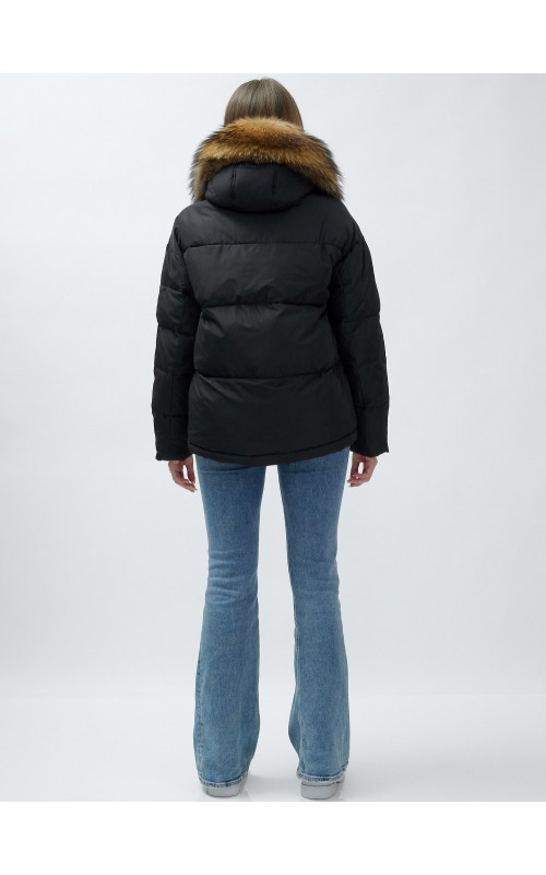 Пуховик женский зимний с мехом енота премиум-класса, чёрный. в Тюмени