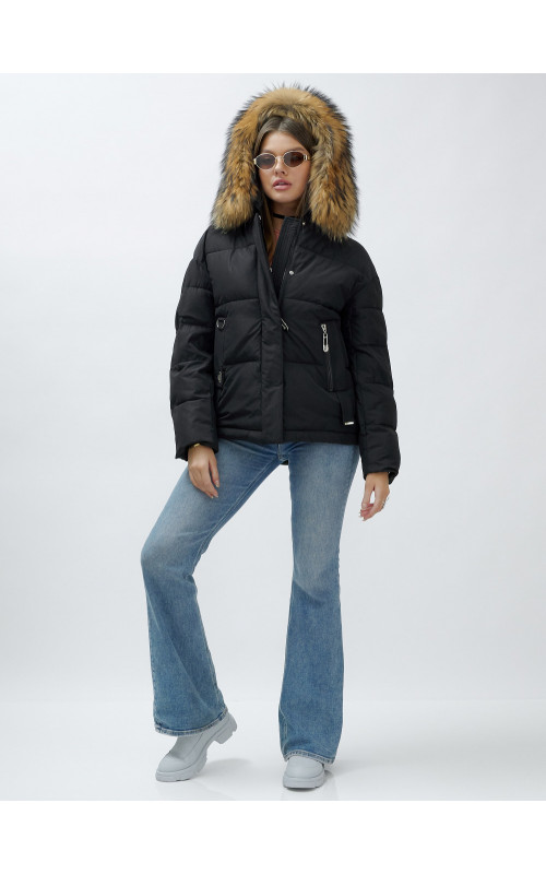 Пуховик женский зимний с мехом енота премиум-класса, чёрный. в Тюмени