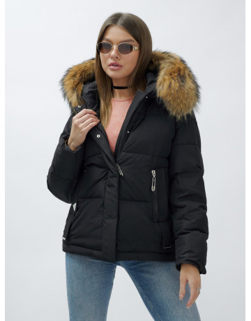 Пуховик женский зимний с мехом енота премиум-класса, чёрный. в Тюмени