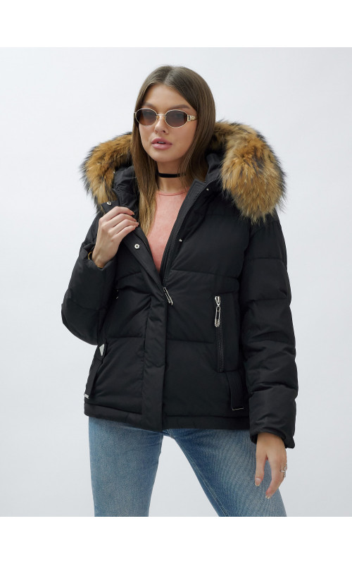 Пуховик женский зимний с мехом енота премиум-класса, чёрный. в Тюмени