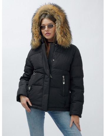 Пуховик женский зимний с мехом енота премиум-класса, чёрный. в Тюмени