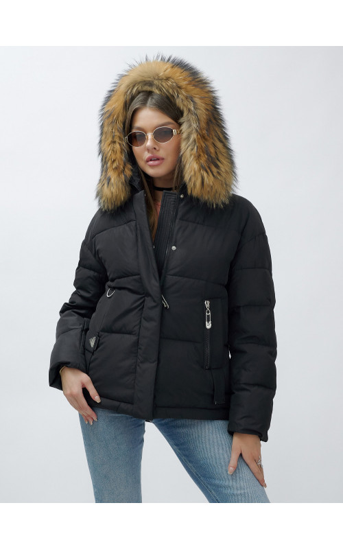 Пуховик женский зимний с мехом енота премиум-класса, чёрный. в Тюмени