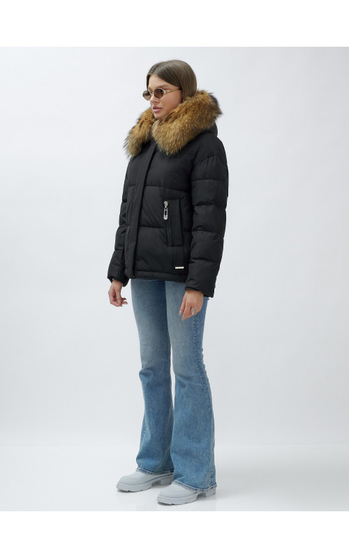 Пуховик женский зимний с мехом енота премиум-класса, чёрный. в Тюмени