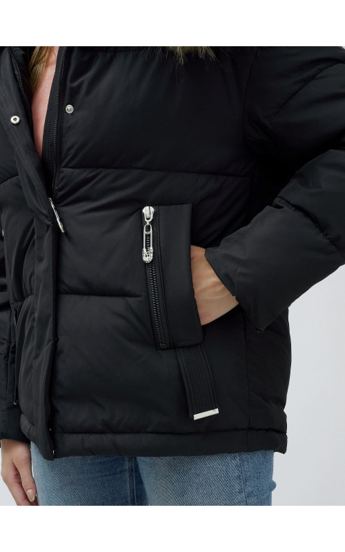 Пуховик женский зимний с мехом енота премиум-класса, чёрный. в Тюмени