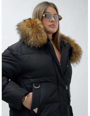 Пуховик женский зимний с мехом енота премиум-класса, чёрный. в Тюмени
