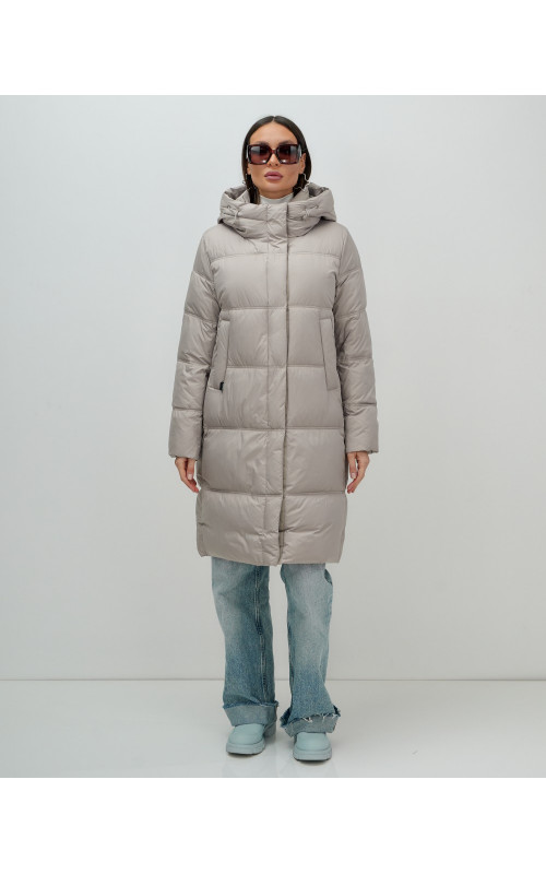 Длинный женский пуховик с капюшоном для зимы.