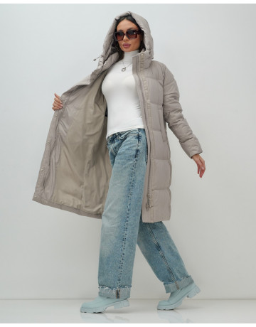 Длинный женский пуховик с капюшоном для зимы.